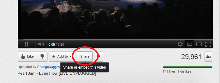 Share button on YouTube